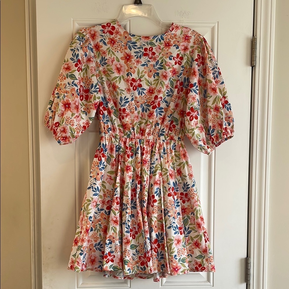 Floral Puff Sleeve Mini Dress Sz S